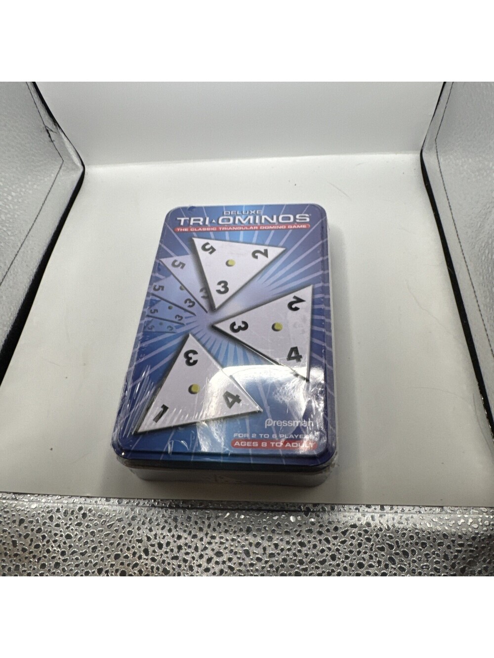 Pressman TRI-OMINOS 2009 Deluxe Edition Game Complete In Tin Board Game